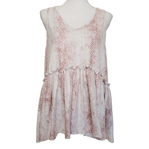 Peach Love Women SIZE L Animal Print Sleeveless Casual Loose White Tank Blouse